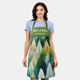 Personalized Watercolor Botanical Trees Women's Apron