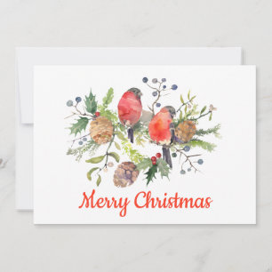 Personalized Watercolor Bullfinch Christmas Holiday Card