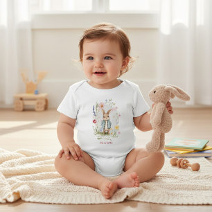 Personalized watercolor Bunny Floral Baby Bodysuit