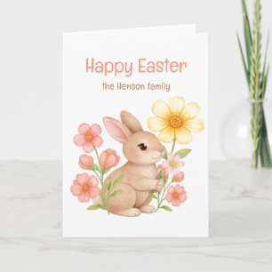 Personalized Watercolor Bunny Happy Easter Holiday Card