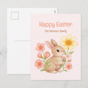 Personalized Watercolor Bunny Happy Easter  Holiday Postcard