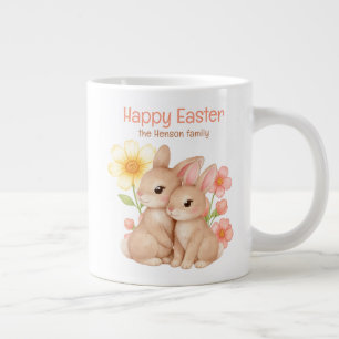 Personalized Watercolor Bunny Happy Easter  Large Coffee Mug