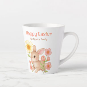 Personalized Watercolor Bunny Happy Easter  Latte Mug