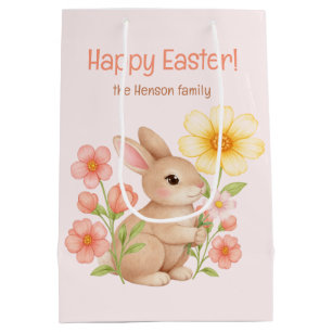 Personalized Watercolor Bunny Happy Easter  Medium Gift Bag