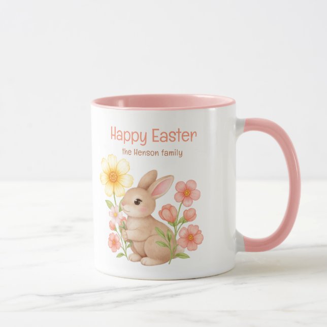 Personalized Watercolor Bunny Happy Easter  Mug (Right)