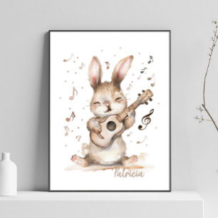 Personalized watercolor bunny nursery wall art