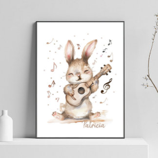 Personalized watercolor bunny nursery wall art