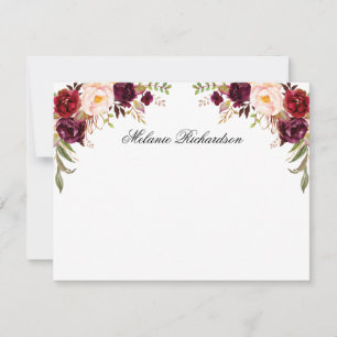 Personalized Watercolor Burgundy Floral Card