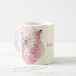 Personalized Watercolor Butterflies and Flowers Coffee Mug