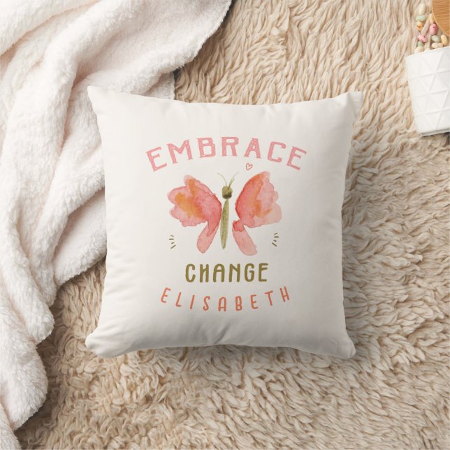 Personalized watercolor butterfly coral  throw pillow (Blanket)