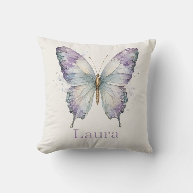 Personalized Watercolor Butterfly Name Design Throw Pillow (Front)