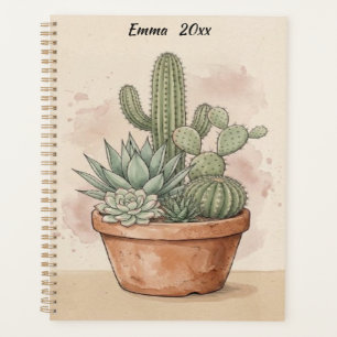Personalized Watercolor Cactus Succulent Notebook Planner