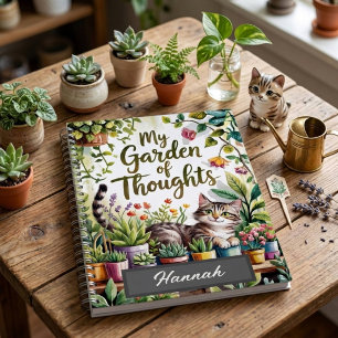 Personalized Watercolor Cat Plant Lover Journal