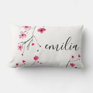 Personalized watercolor cherry blossom painting  lumbar pillow