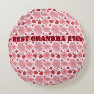 Personalized Watercolor Cherry Floral Pattern,  Round Pillow