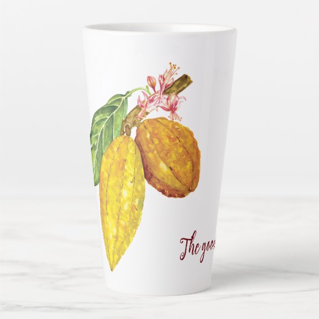 Personalized watercolor chocolate tree fruit latte mug (Front)