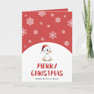 Personalized Watercolor Christmas Goose Duck Card
