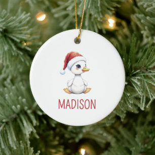 Personalized Watercolor Christmas Goose Duck Ceramic Ornament