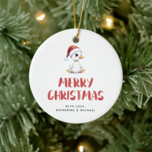 Personalized Watercolor Christmas Goose Duck Ceramic Ornament