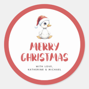 Personalized Watercolor Christmas Goose Duck  Classic Round Sticker
