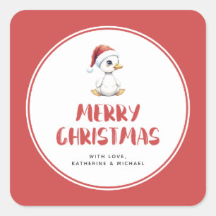 Personalized Watercolor Christmas Goose Duck  Square Sticker