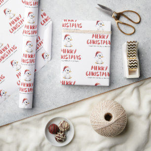 Personalized Watercolor Christmas Goose Duck  Wrapping Paper