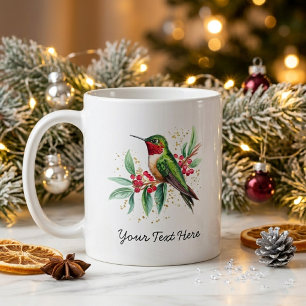 Personalized Watercolor Christmas Hummingbird Coffee Mug