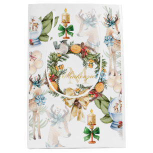 Personalized Watercolor Christmas Medium Gift Bag