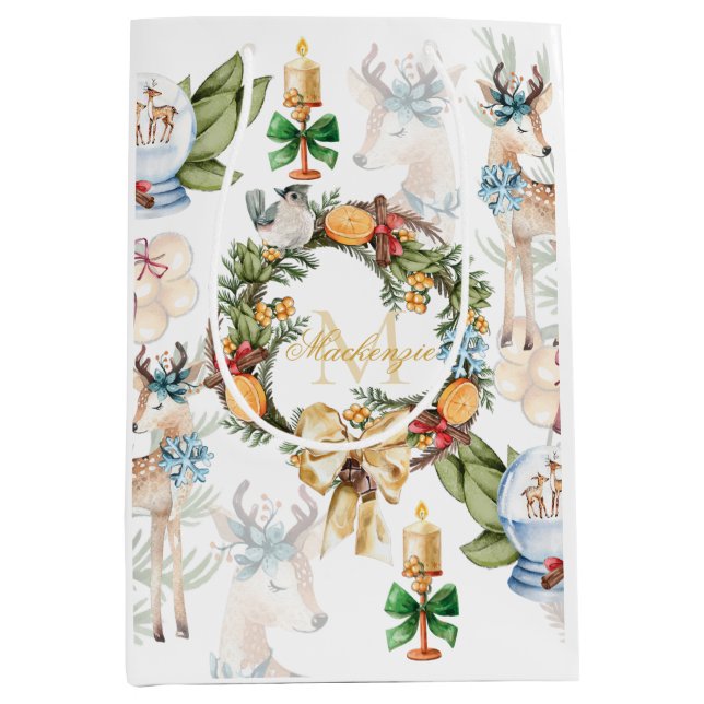Personalized Watercolor Christmas Medium Gift Bag (Front)