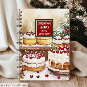 Personalized Watercolor Christmas Recipe Gift Notebook