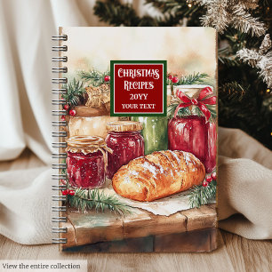 Personalized Watercolor Christmas Recipe Logbook Notebook