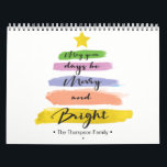 Personalized, Watercolor Christmas Tree, Photo Calendar<br><div class="desc">"May your days be merry and bright" in a modern, handlettering style script. This abstract Christmas tree uses watercolor hand painted strokes and a star on top. Be unique and trendy this season with this design. Personalize and customize with your family name.Replace the photo for each month with your own...</div>