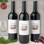 Personalized Watercolor Christmas Winter Scene Wine Label<br><div class="desc">Edit the text on this gorgeous watercolor Christmas wine label. All the text is editable - matter,  font,  colour,  size and placement.</div>