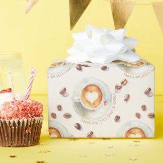 Personalized Watercolor Coffee Baby Shower Wrapping Paper