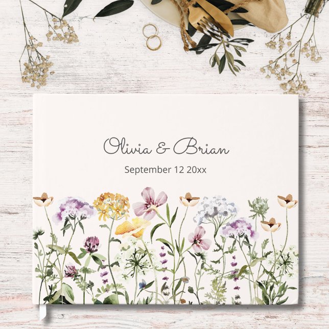 Personalized Watercolor Colourful Wildflower Garde Guest Book (In situ)