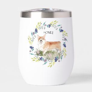 Personalized Watercolor Corgi and Spring Wreath
