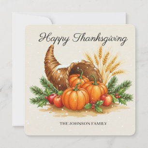 Personalized Watercolor Cornucopia Thanksgiving  Card