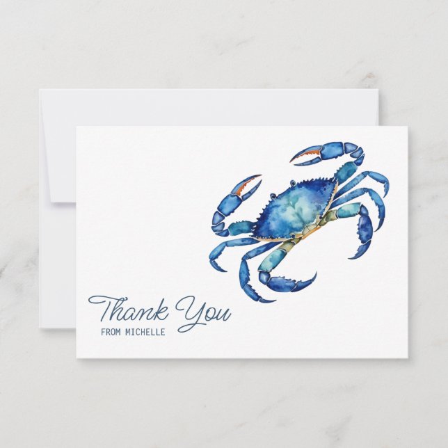 Personalized Watercolor Crab Beach Thank You Cards (Front)