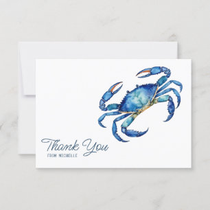 Personalized Watercolor Crab Beach Thank You Cards
