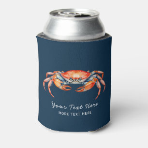 Personalized Watercolor Crab Summer Beach Nautical Can Cooler