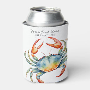 Personalized Watercolor Crab Summer Beach Nautical Can Cooler