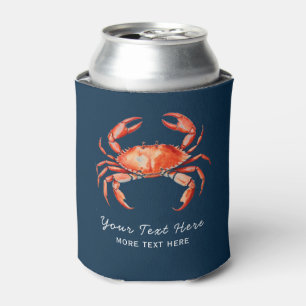 Personalized Watercolor Crab Summer Beach Nautical Can Cooler