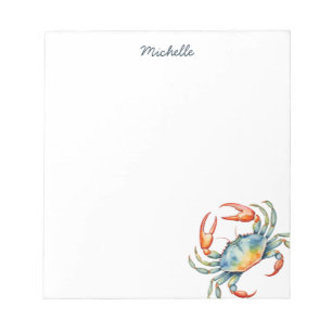 Personalized  Watercolor Crab Summer Beach    Notepad