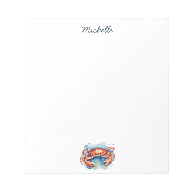 Personalized  Watercolor Crab Summer Beach    Notepad (Front)