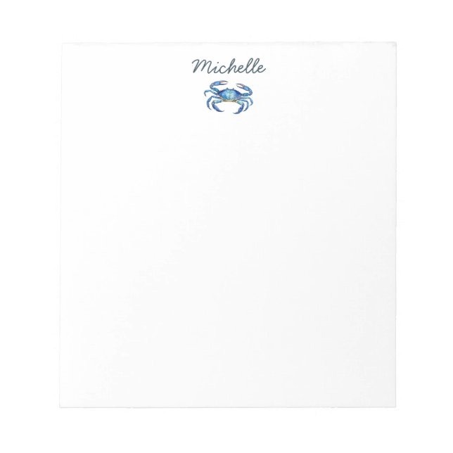 Personalized  Watercolor Crab Summer Beach    Notepad (Front)