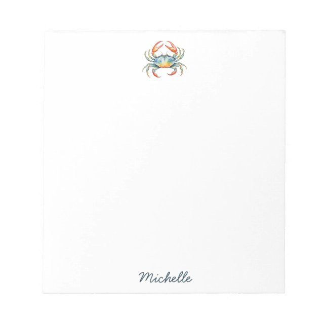 Personalized  Watercolor Crab Summer Beach    Notepad (Front)