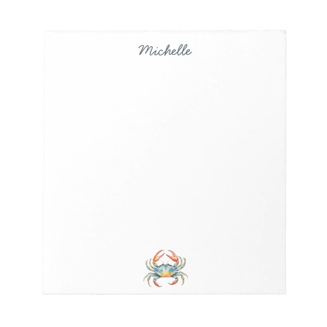 Personalized  Watercolor Crab Summer Beach    Notepad (Front)