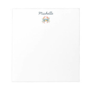 Personalized  Watercolor Crab Summer Beach    Notepad