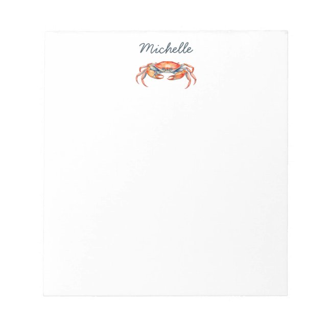Personalized  Watercolor Crab Summer Beach    Notepad (Front)