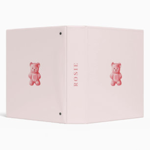 Personalized Watercolor Cute Pink Gummy Bear Binder